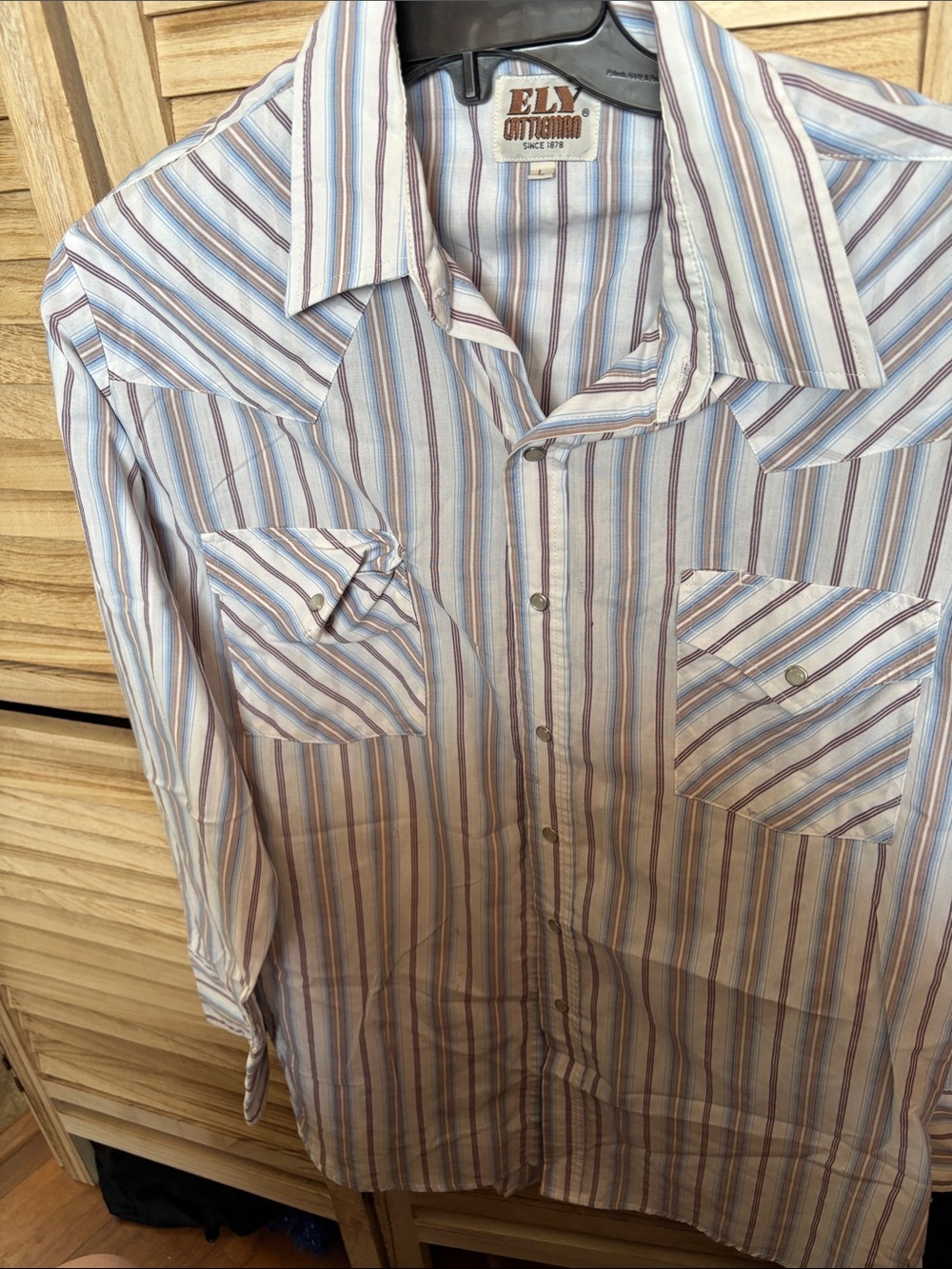 Ely Cattleman Men’s Striped Western Shirt - Blue, Brown & White Large